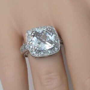 Cushion Halo Engagement Ring Size 7 Sterling Silver 925 Sparkling Stone Elegant